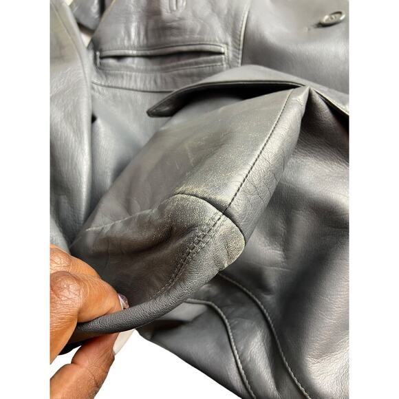 Golden Collection Mens Ash Gray Vintage Button Front Leather Lined Jacket SZ 44 - Picture 6 of 11